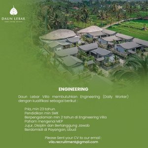 Lowongan Engineering untuk Daun Lebar Villa di Ubud