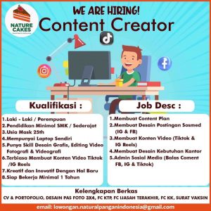Lowongan Kerja Content Creator untuk PT. Natural Pangan Indonesia di Bali