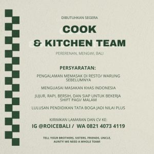 Lowongan Kerja Cook dan Kitchen Team untuk Roice Bali di Mengwi, Badung 