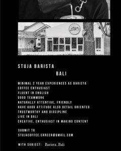 Lowongan Kerja Kitchen, Barista, Server (Daily Worker), Pastry, Cashier untuk Stuja Coffee di Bali