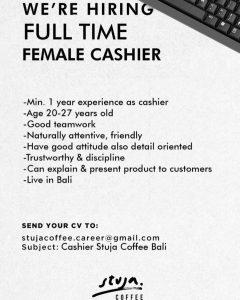 Lowongan Kerja Kitchen, Barista, Server (Daily Worker), Pastry, Cashier untuk Stuja Coffee di Bali