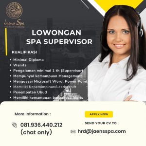 Lowongan Kerja SPA Supervisor untuk Jaens Spa di Ubud, Gianyar