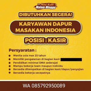 Lowongan Kerja Staff Kasir untuk Nasi Kulit Malam Minggu di Bali