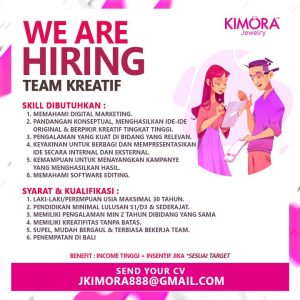 Lowongan Kerja Supervisor, Host, Talent / Model, Team Kreatif, Shopkeeper Kimora Jewelery di Bali