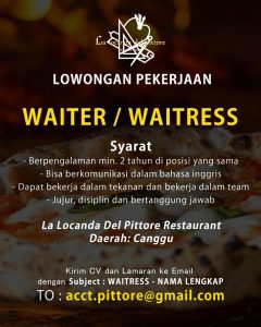 Lowongan Kerja Waiter/ Waitress untuk La Locanda Del Pittore Restaurant di Canggu, Badung