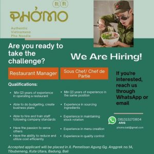 Lowongan Kerja Restaurant Manager dan Sous Chef / Chef de Partie untuk Phomo di Kuta Utara 