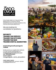 Lowongan Kerja Security, Trainee (F&B Service, Kitchen, Bar, Digital Marketing) untuk Chez Gado Gado di Badung
