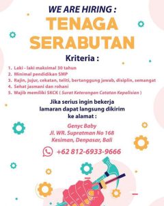 Lowongan Kerja Driver, Tenaga Serabutan dan lowongan Karyawan Toko untuk Genyc Baby di Denpasar
