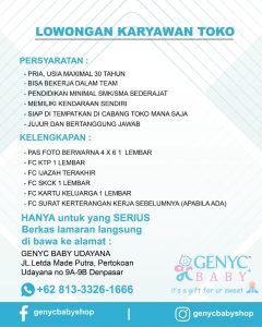 Lowongan Kerja Driver, Tenaga Serabutan dan lowongan Karyawan Toko untuk Genyc Baby di Denpasar
