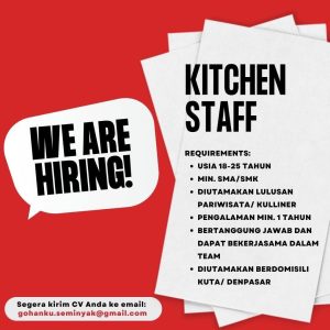 Lowongan Kerja sebagai Kitchen Staff untuk Gohanku penempatan kerja di Seminyak, Badung