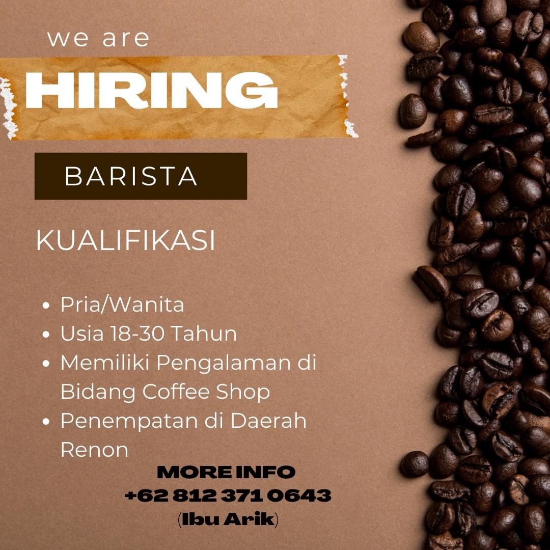 Gambar Lowongan Kerja Staff Barista untuk Coffee Shop di Renon Denpasar
