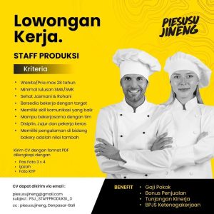 Lowongan Kerja sebagai Staff Produksi untuk Pie Susu Jineng penempatan kerja di Denpasar