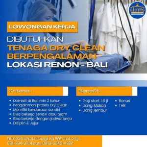 Lowongan Kerja Kasir & Checker, Tenaga Cuci, Tenaga Setrika untuk Almos Laundry di Kerobokan, Badung