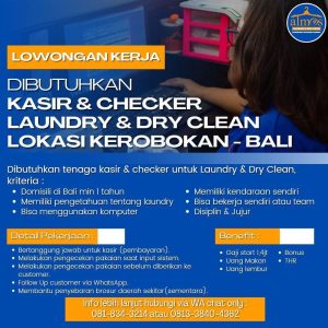 Lowongan Kerja Kasir & Checker, Tenaga Cuci, Tenaga Setrika untuk Almos Laundry di Kerobokan, Badung