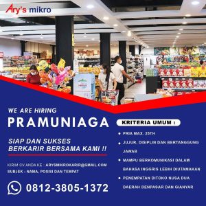Lowongan Kerja Pramuniaga, Gudang dan Engineering untuk Ary’s Mikro di Bali