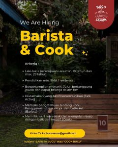 Lowongan Kerja Sebagai Staff Barista & Cook untuk Bucu Sanur penempatan kerja di Denpasar 
