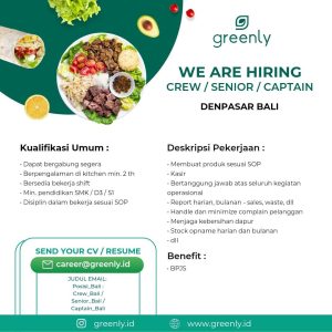 Lowongan Kerja posisi sebagai Crew, Senior, Captain untuk Greenly penempatan kerja di Denpasar  

