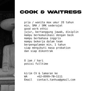 Lowongan Kerja sebagai Cook dan Waitress untuk Tanhua penempatan kerja di Ubud, Gianyar