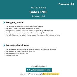 Lowongan Kerja sebagai Sales PBF untuk Farmacare penempatan kerja di Denpasar