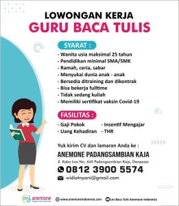 Lowongan Guru Baca Tulis untuk Anemone Padangsambian Kaja