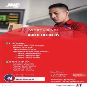 Lowongan Kerja sebagai Rider Delivery untuk JNE Express penempatan di Bali
