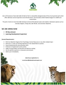Lowongan Kerja HR Recruitment dan Learning Development Supervisor untuk Bali Safari di Gianyar