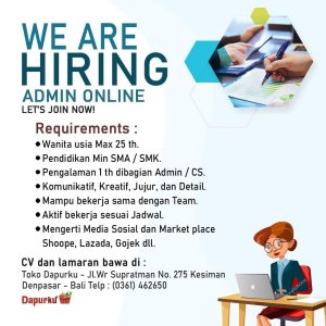 Lowongan Kerja sebagai Admin Online dan Kasir untuk Dapurku penempatan kerja di Kesiman, Denpasar
