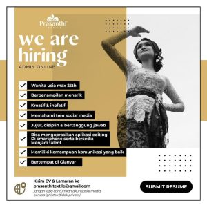 Lowongan Keja sebagai Staff Admin Online untuk Prasanthi Textile  penempatan kerja di Gianyar
