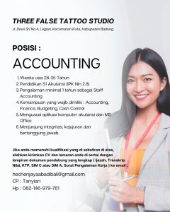 Lowongan Kerja sebagai Accounting Staff untuk Three False Tattoo Studio penempatan di Legian, Badung