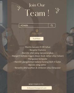 Lowongan Kerja sebagai Admin Staff untuk Parlour Me Beauty Salon penempatan kerja di Bali