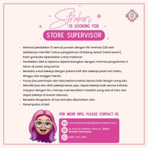 Lowongan Kerja SPG & Cashier dan Store Supervisor untuk Stroberi Store penempatan kerja di Bali 
