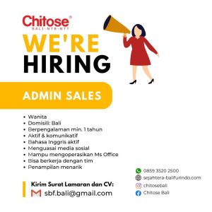 Lowongan Kerja sebagai Admin Sales untuk PT. Sejahtera Bali Furindo penempatan di Bali