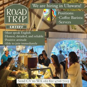 Lowongan Kerja sebagai Coffee Barista dan Server untuk Road Trip Eatery penempatan di Uluwatu, Badung