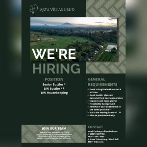 Lowongan Kerja sebagai Senior Butler, DW Butler, DW Housekeeping untuk Arya Villas Ubud di Gianyar 
