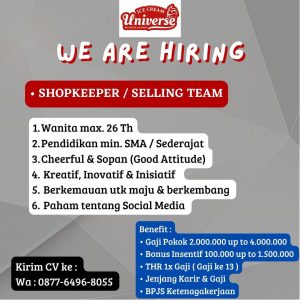 Lowongan Kerja sebagai Shopkeeper untuk Ice Cream Universe penempatan kerja di Bali