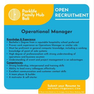 Lowongan Graphic Designer, Operational Manager, Lead Teacher untuk Parklife Family Hub Bali di Badung 
