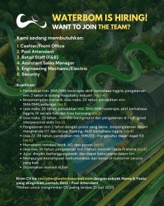 Lowongan Kasir, Pool Attendant, Retail Staff, Asst. Sales Manager, dll untuk Waterbom Bali di Badung 
