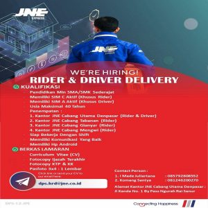 Lowongan Kerja Rider & Driver Delivery untuk JNE Express di Bali