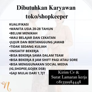 Lowongan Kerja sebagai Karyawan Toko/ Shopkeeper untuk Nila Busana penempatan di Denpasar 
