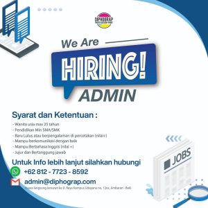 Lowongan Kerja sebagai Staff Admin untuk Diphograph penempatan kerja di Jimbaran, Badung