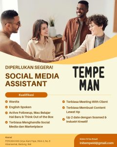 Lowongan Kerja sebagai Staff Social Media Assistant untuk Tempe Man penempatan kerja di Badung