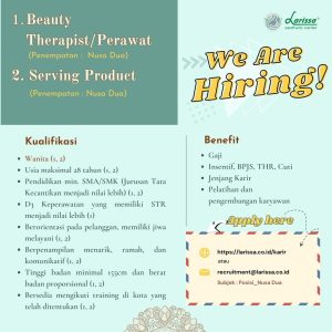 Lowongan Kerja Manager, Spv Operasional, Dokter, Apoteker, Admin, dll untuk Larissa Aesthetic Center di Badung