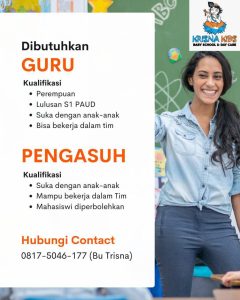 Lowongan Kerja posisi sebagai Guru dan Pengasuh untuk Krisna Kids Baby School & Day Care di Denpasar