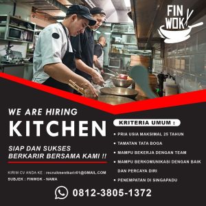 Lowongan Kerja sebagai Staff Waitress dan Staff Kitchen untuk Fin Wok penempatan di Singapadu, Gianyar