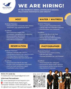 Lowongan Kerja Host, Waiter/es, Reservation, Photographer, dll untuk Bali Exotic Marine Park di Denpasar