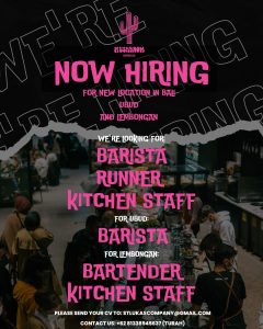 Lowongan Kerja sebagai Staff Barista, Runner, Kitchen Staff untuk Mushroom Espresso di Bali