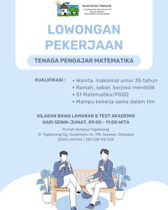Lowongan Kerja Tenaga Pengajar Matematika untuk Rumah Sempoa Tegalwangi di Renon, Denpasar 
