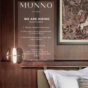 Lowongan Kerja posisi sebagai Staff Receptionist untuk Munno Bali penempatan kerja di Badung
