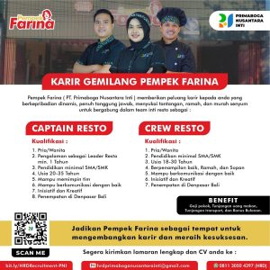 Lowongan Kerja Captain Resto dan Crew Resto untuk Pempek Farina penempatan kerja di Denpasar