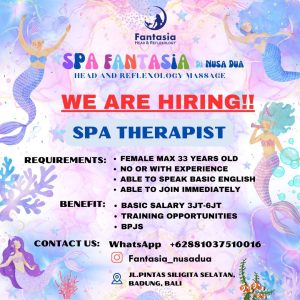 Lowongan Kerja sebagai Spa Therapist Staff untuk Spa Fantasia penempatan di Nusa Dua, Badung
